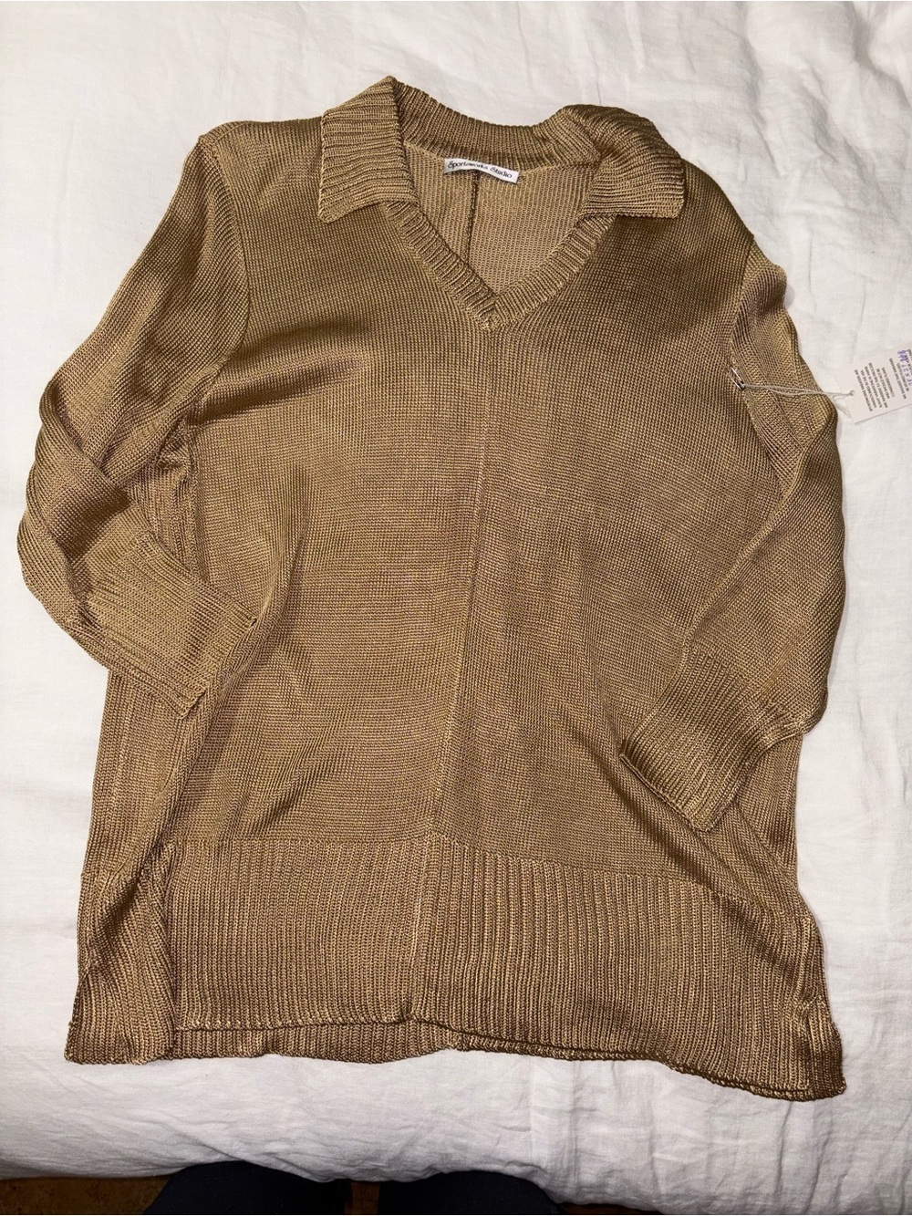 Collared V-Neck Sweater - Tan